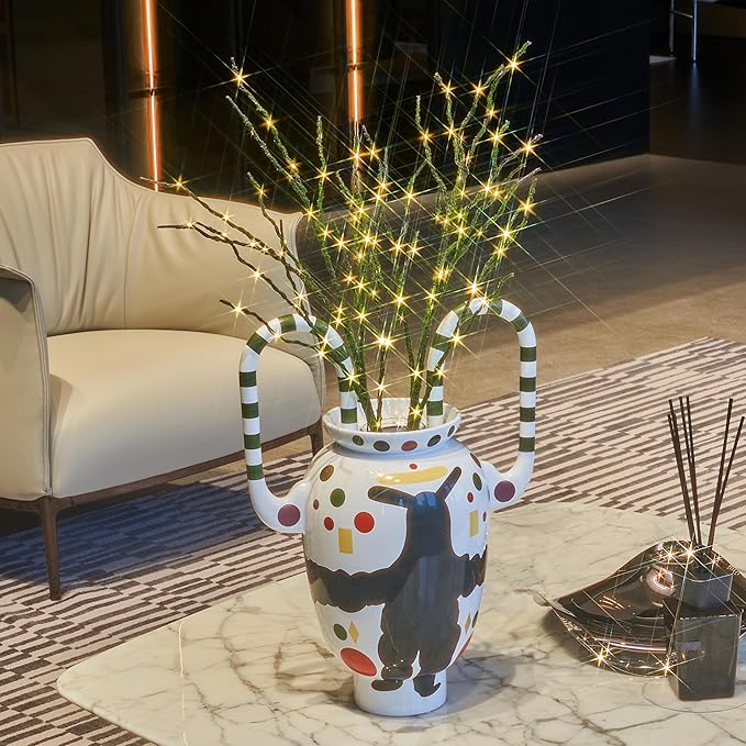 Hairui Lighted Mossy Branches Battery Operated with Timer 32IN 100 LED Fairy Lights, Willow Branch Lights for Home Bedroom Fireplace Christmas Holiday Decor (Vase Excluded)