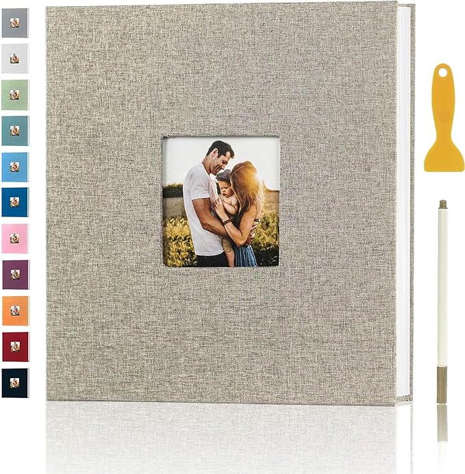 Photo Album Self Adhesive Pages for 4x6 5x7 8x10 Pictures Magnetic Scrapbook Photo Albums with Sticky Pages Books with A Metallic Pen for Baby Wedding Family 11x10.6 Yellow 40 Pages