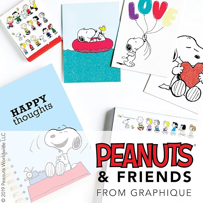 Graphique Peanuts Gang Boxed Notecards, 16 Peanuts Friends CardsEmbellished With Glitter, with Matching Envelopes and Storage Box, 3.25" x 4.75"