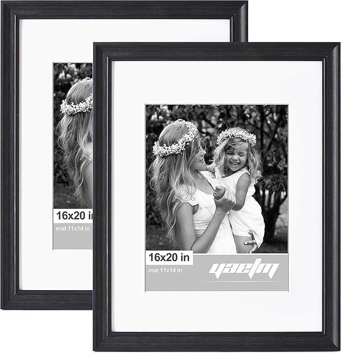 Yaetm 16x20 Picture Frame Matted to 11x14 Set of 2, 1.4" Wide Molding & Distressed Black Poster Frames 16x20 for Wall Gallery, Home and Office, Wall Mount (2 pack, Black)