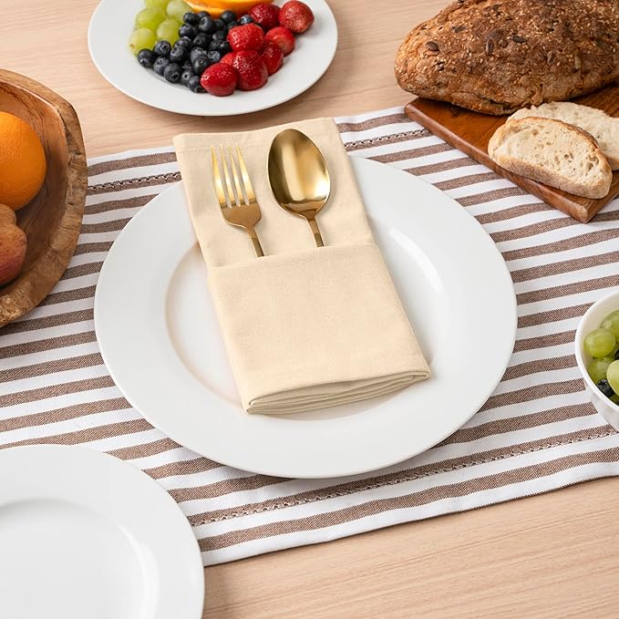 Blue Needles Solid Cloth Napkins Set of 12 Champagne 100% Cotton Dinner Napkins 18x18 inches - Soft, Reusable, Absorbent & Washable Linen, Ideal for Christmas Events, Parties & Everyday Use