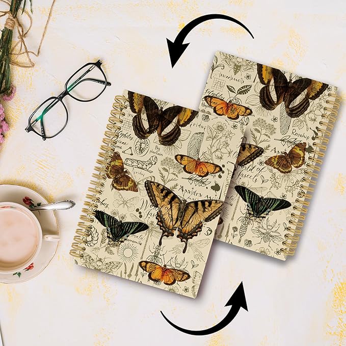 Vintage Butterfly Journal Notebook - Retro Butterflies Aesthetic Notebooks College Ruled for Work School, Gifts for Butterfly Lovers Women, Office Supplies, Hardcover Spiral Notebook 5.5"x8.3"