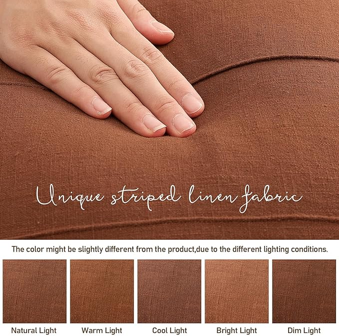 Decorative Linen Throw Fall Pillow Covers 18x18 Set of 2 Solid handcrafted Striped Cushion Covers for Bed Soft Modern Farmhouse Neutral Pillowcase for Couch Bedroom Living Room Home Fall Decor(Rust)