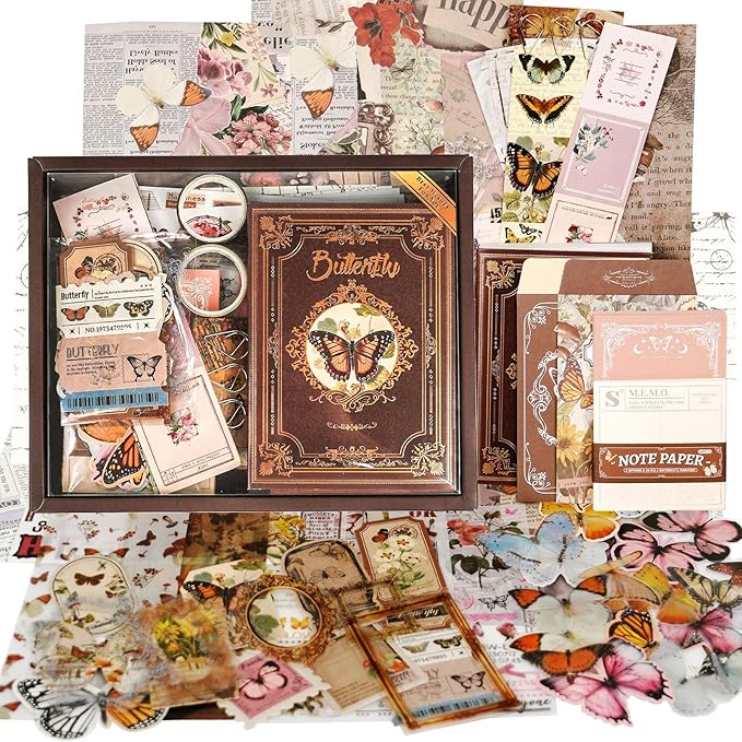 Funto Scrapbooking Kit(140 PCS), Vintage Collection-Whispers of Nature, Perfect for Bullet Scrapbooking Materials, Planner DIY Arts Craft Collage