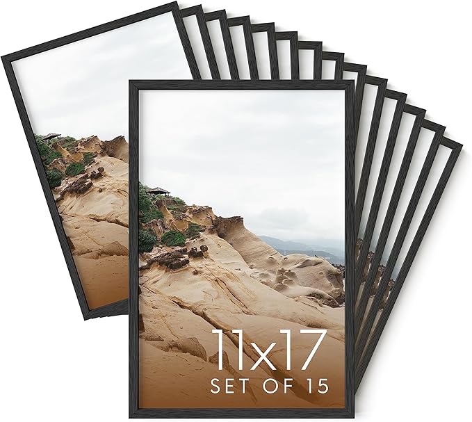 Haus and Hues 11x17 Black Oak Wood Picture Frames Set of 15 - Premium Bulk Picture Frames 11x17 Bundle - Elegant Gallery Wall Frame Set for Posters, Art Display - Ideal for Wall Decor in Home & Office