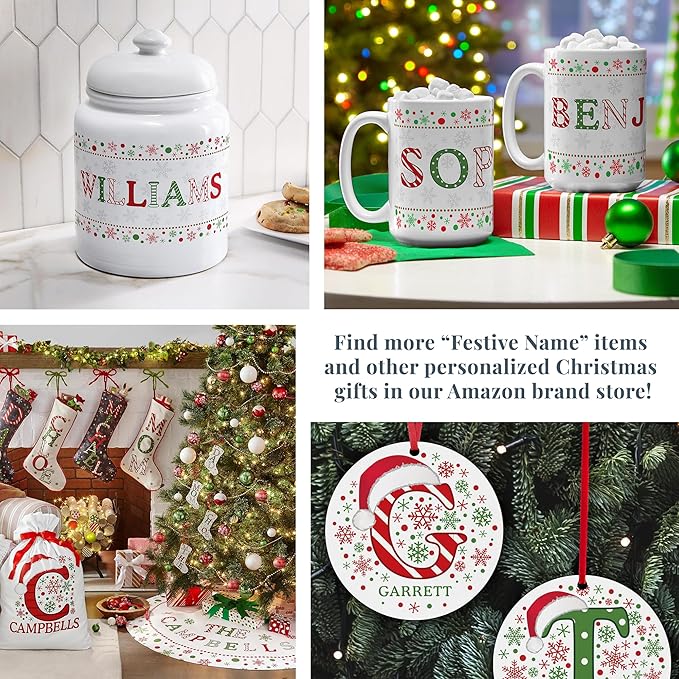 Let's Make Memories Personalized Mug - Festive Ceramic Coffee Mug for Christmas - Stocking Stuffer For Family, Friends, Neighbors - Microwave and Dishwasher Safe - Festive Name - Light - 11 oz.