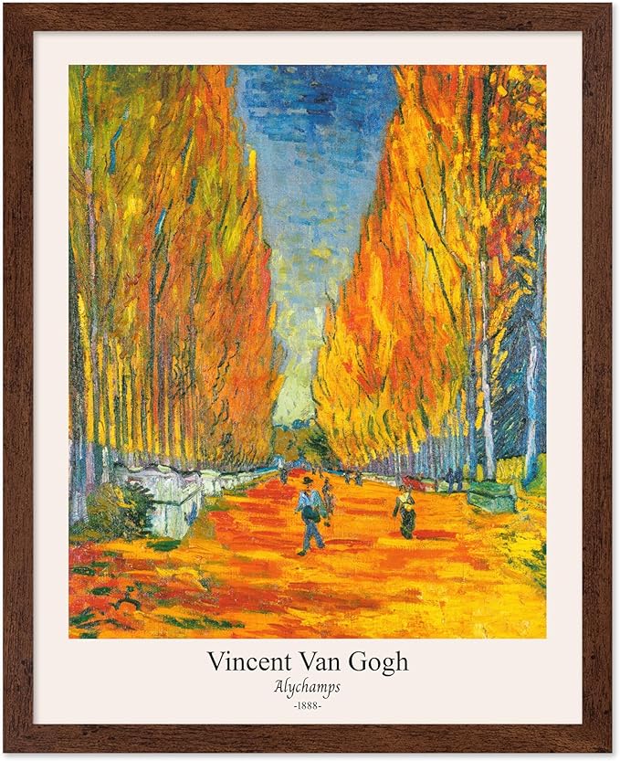 Monem Art Vintage Van Gogh Poster - Retro Alychamps Print - Les Alyscamps Art - Impressionism Art - Fine Art - Classic Painting Art - Great Bedroom or Office Wall Decor - 16x20 Brown Framed