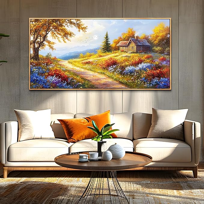 KELIYUAN Large Wall Art For Living Room Framed Canvas Wall Decor For Farmhouse Office Wall Pictures For Bedroom Landscape Painting Prints Dining Room Kitchen Modern Home Decor Wood Framed 24"X48"