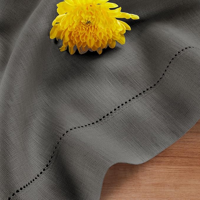 Solino Home Linen Cloth Placemats Set of 4-100% Pure Linen Hemstitch Steel Gray Placemats 14 x 19 Inch - Classic Hemstitch Table Place Mats for Spring
