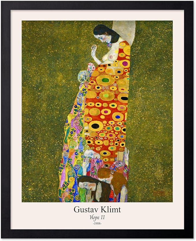 Poster Master Vintage Gustav Klimt Poster - Retro Hope II Print - Art Nouveau - Abstract Art - Symbolism Art - Aesthetic Art - Classic Painting - Colorful Living Room Decor - 11x14 Black Framed
