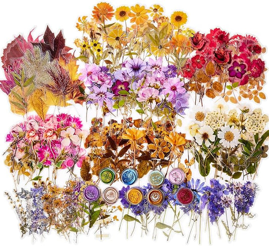 380 Pcs Pressed Flower Sticker Set Dried Flowers Themed Resin Journaling Stickers Floral Natural Botanical Fallen Leaves Decals for Scrapbook Supplies Bullet Junk Journal Bottles Planner Laptops