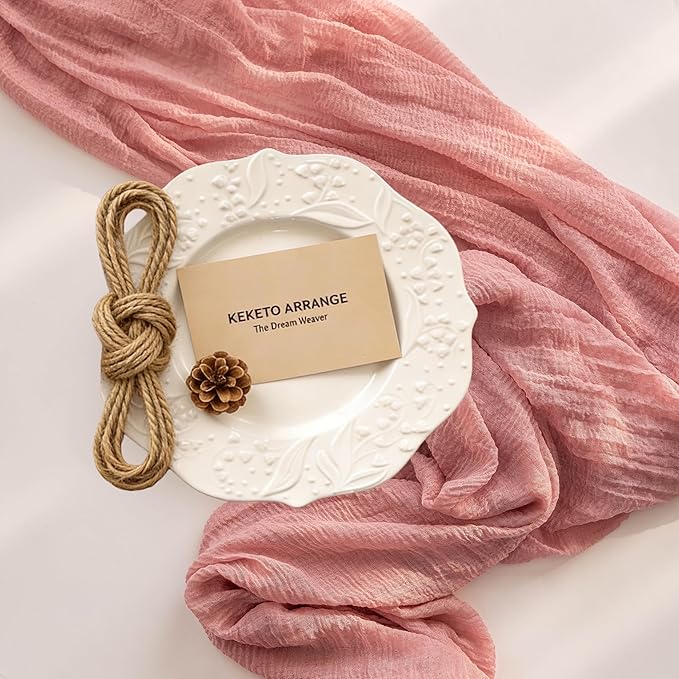 Keketoarrange Pink Valentines Day Decor Table Runner Cheese Cloth Rustic Gauze Cheesecloth Table Runner 120 Inch 10 FT for Wedding Baby Bridal Shower Sheer Boho Spring Home Tea Party Decorations