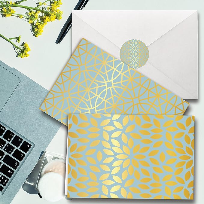 Smart Scribble 50 Blank Cards and Envelopes, Assorted Greeting Cards for All Occasions, 4x6” Blank Note Cards with Envelopes and Matching Stickers- 10 Elegant Designs, Thank You Card Assortment Pack,