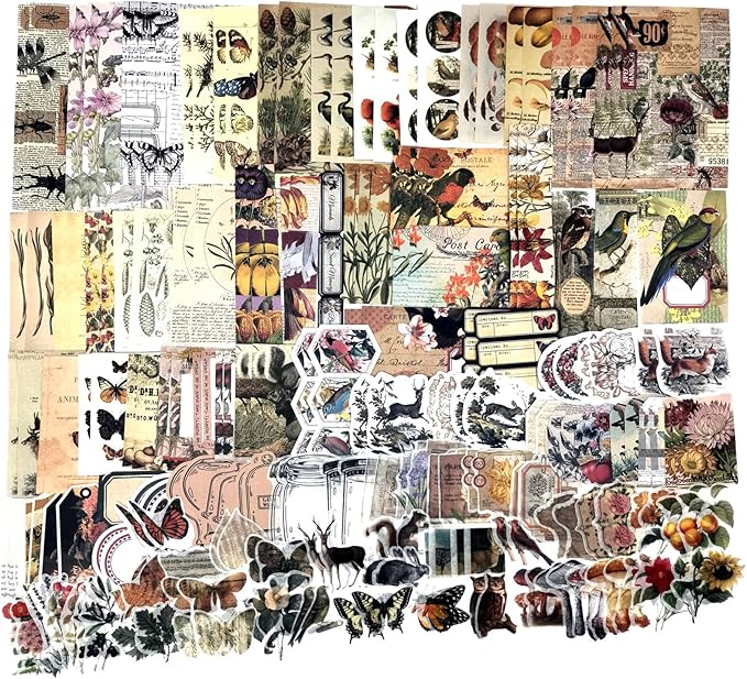 200 Pieces Vintage Ephemera Scrapbooking Supplies Pack for Journaling, Decoupage Paper Scrapbook Stickers Kit for Bullet Junk Journal Planners Collage Craft Notebooks Album (Forests)