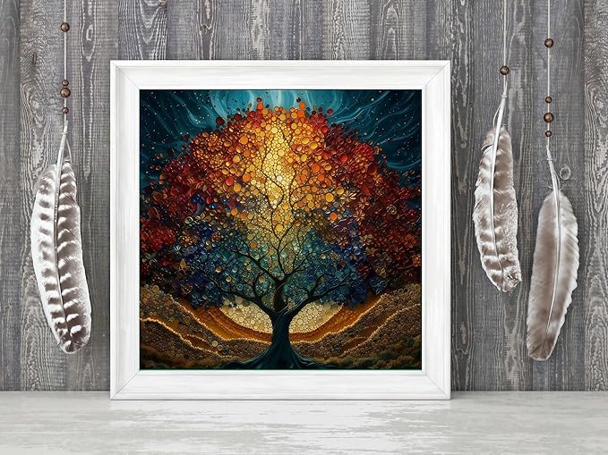JYXSJYYD 5D DIY Diamond Art Kits for Adults,Colorful Tree Diamond Paintings Kits for Beginners,Paint by Diamonds Dot Full Drill Round Art Crafts,Home Wall Art Decor 13.8x13.8 inches