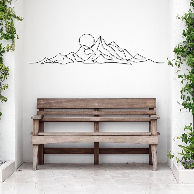 DecoSoul Mountain Large Metal Wall Art - Minimalist Mountain Range View, Unique Home Decor for Living Room - Metal Wall Hanging, Housewarming Gift