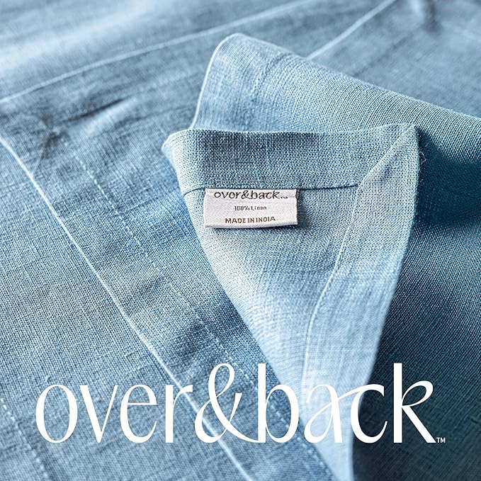 Over&Back Set of 4 Washed 100%-Linen Woven Placemats - Colorful Dining Table Mat - Machine Washable - Kitchen and Home Decor - Blue
