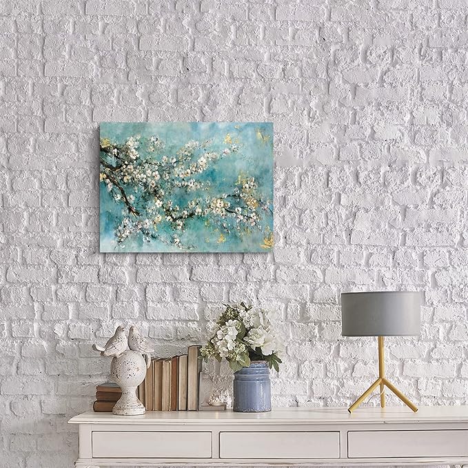 ARTISTIC PATH Abstract Wall Art Flower Picture: Dogwood Bloom Painting Artwork Print on Canvas for Bedroom (24" W x 18" H,Multi-Sized)