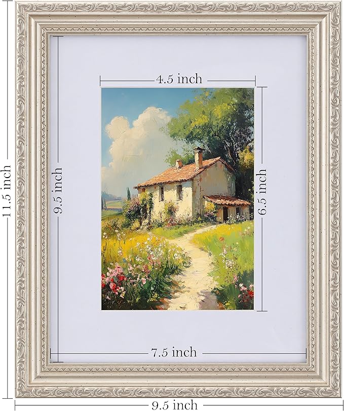 eletecpro 8x10 Picture Frames Set of 4, Vintage Photo Frame with Glass, Frames 8 x 10 Display 5x7 Photo with Mat or 8x10 without Mat for Tabletop or Wall Decor, Silver Beige