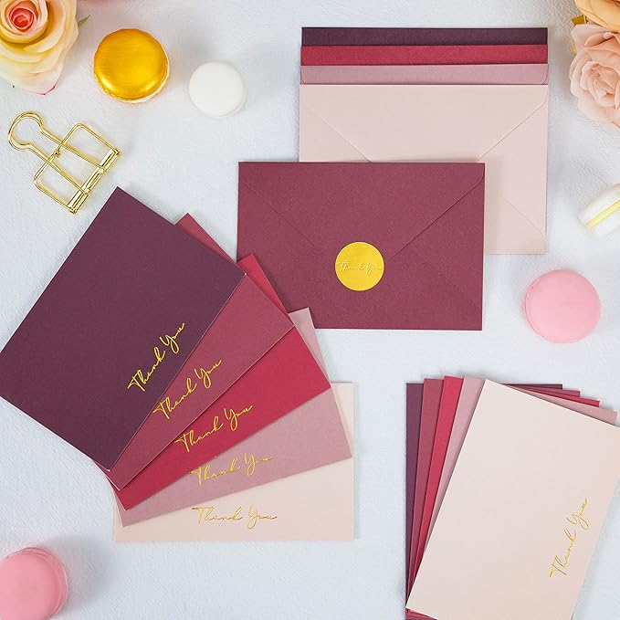 Crisky Burgundy Red Thank You Cards with Envelopes & Stickers， 50 Pack Bridal Shower Graduation Thank You Cards Small Business, Wedding Baby Shower Birthday Funeral Notes Bulk