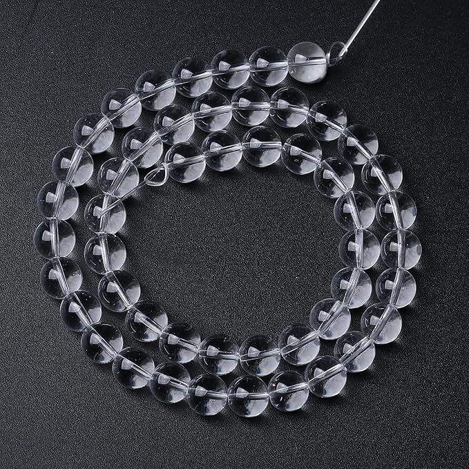 46PCS 8mm White Crystal Quartz Glass Beads Natural Stone Round Loose Beads for Jewelry Making DIY Bracelet Necklace 15 Inch,Energy Stone Healing Power (8mm, White Crystal Glass)