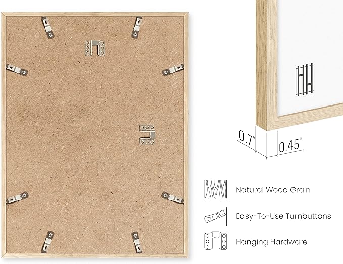 HAUS AND HUES Beige Oak Wood 11x14 Picture Frame - Modern Wood Wall Art Display - Lightweight 11x14 Frame for Art Prints, Photos, Posters - Ready-to-Hang Vertically & Horizontally (Set of 6)