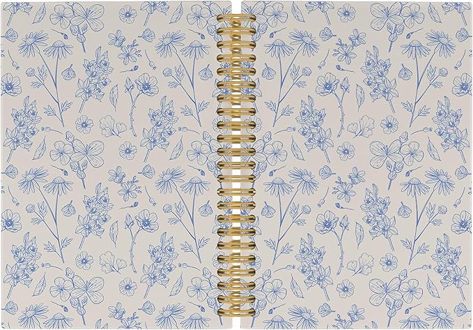 Pugwak Vintage Floral Journal Notebook - Aesthetic Botanical Beige Flower Notebooks College Ruled for Work School, Gifts for Women Coworker, Office Supplies, Hardcover Spiral Notebook 5.5"x8.3"