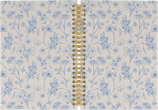 Pugwak Vintage Floral Journal Notebook - Aesthetic Botanical Beige Flower Notebooks College Ruled for Work School, Gifts for Women Coworker, Office Supplies, Hardcover Spiral Notebook 5.5"x8.3"