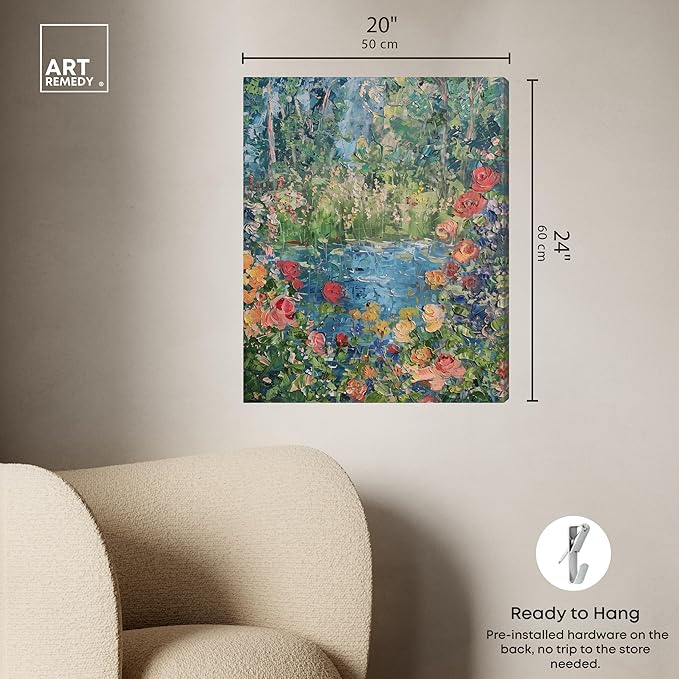 Art Remedy Serene Escape Gallery Wrapped Impressionism 1 Piece Canvas Wall Art/Monet And Van Gogh Inspired Art, 20" x 24", Gallery Wrapped