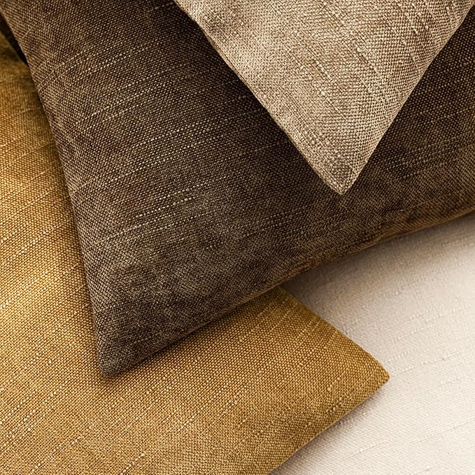 Foindtower Pack of 2 Textured Chenille Throw Decorative Pillow Covers Square Accent Solid Cushion Cover Neutral Farmhouse Lumbar Pillow Case for Couch Sofa Bedroom Living Room 12x24 Inch,Taupe Brown