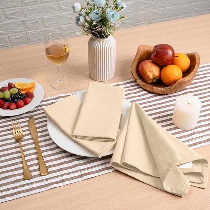 Blue Needles Solid Cloth Napkins Set of 12 Champagne 100% Cotton Dinner Napkins 18x18 inches - Soft, Reusable, Absorbent & Washable Linen, Ideal for Christmas Events, Parties & Everyday Use
