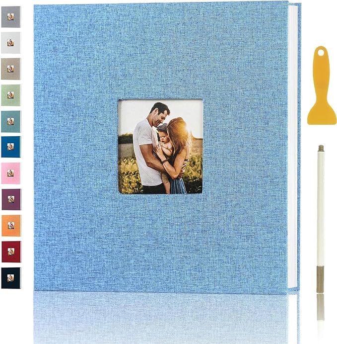 Photo Album Self Adhesive Pages for 4x6 5x7 8x10 Pictures Magnetic Scrapbook Photo Albums with Sticky Pages Books with A Metallic Pen for Baby Wedding Family 13.2x12.8 LightBlue 40 Pages