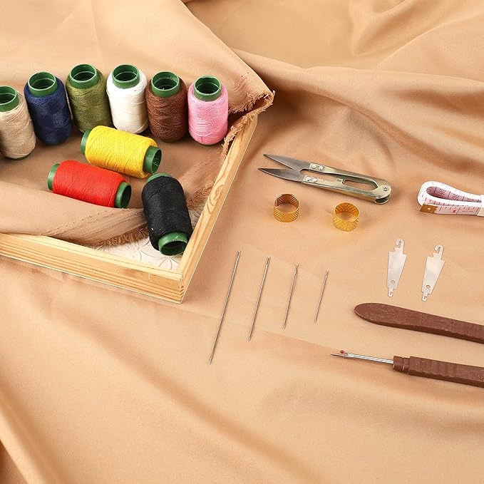 48 PCS Big-Eye Steel Sewing Needles Kit，All-in-1 Stainless Steel Sewing Needles Set with Case,Including Threads, Threaders, Thimbles & Essential Sewing Tools for Home Repairs, DIY Crafts & Beginners