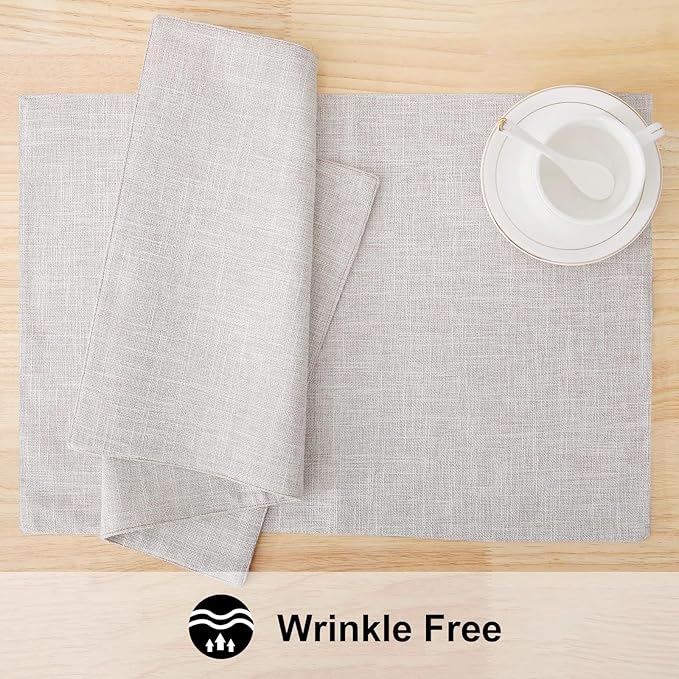 homing Cotton Linen Placemats Set of 4, Cloth Washable Farmhouse Dining Table Mats for Indoors & Outdoors, Easy to Clean, Neutral Beige, 13 x 19 Inch