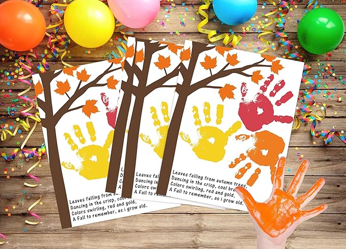 Fall Maple Leaves Handprint Art Craft Kit for Thanksgiving Activities, 10 Pcs Thanksgiving Crafts Bulk DIY Handprint Card Making, Handprint Keepsake Gift for Mother Father Grandma Grandpa