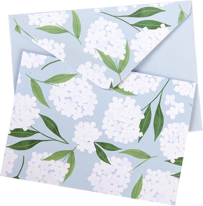 Graphique White Hydrangeas Boxed Cards Set, Pack of 16, Blank Inside, All Occasion Greetings, 3.25" x 4.75"