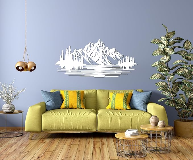 DecoSoul Mountain Forest Metal Wall Decor, Nature and Trees Wall Art, Metal Outdoor Wildlife Lover Gift, Farmhouse Yard Wall Decor, Fireplace Wall Sculptures, Housewarming Gift