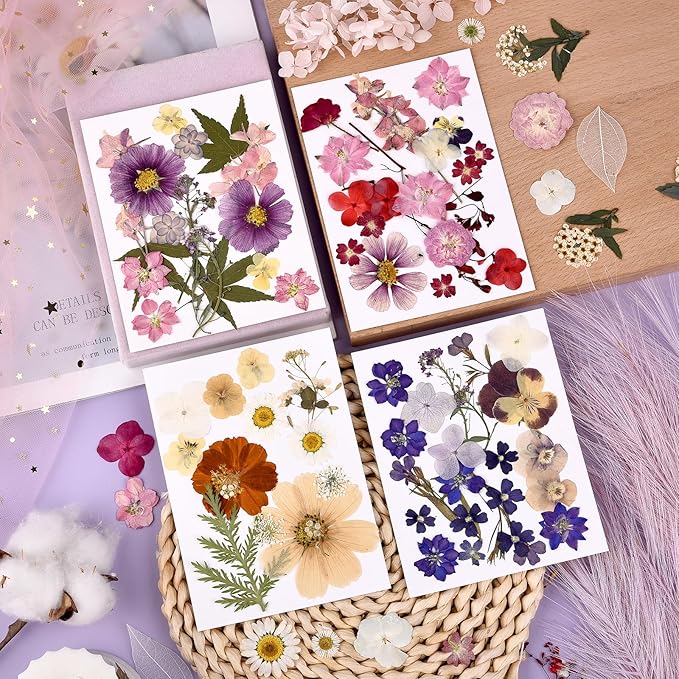 DALARAN 75Pcs Purple Dried Flowers for Resin Molds Real Pressed Flowers Dry Leaves Kit for Art Crafts Resin Jewelry Making Scrapbook Supplies Card Making Soap Candle DIY