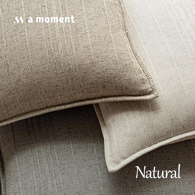 a moment Linen Pillow Covers Set of 2,Boho Farmhouse Throw Pillowcases Neutral Textured Decorative Covers for Couch Sofa Bed, Soft Linen Blend Accent Case Cushion Living Room Home Decor 20"x12"Khaki