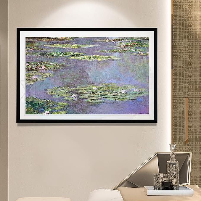 Water Lilies, 1905 01 By Claude Monet Fine Giclee Prints Wall Art In Premium Quality Framed Ready to Hang 16X22, Black