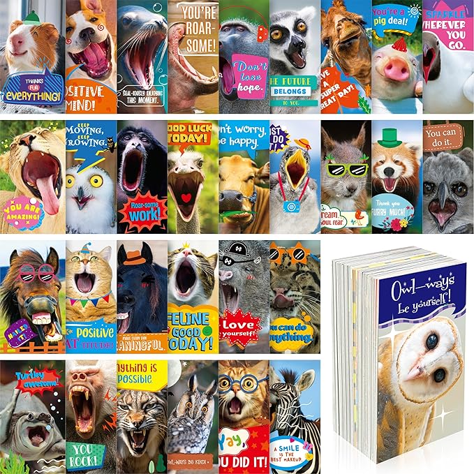 Gethelud 200 PCS Fun Animal Motivational Cards, 60 Designs Encouragement Inspirational Cards Funny Note Card, Positive Affirmation Card for Students Adults Kids (2” x 3.5”)