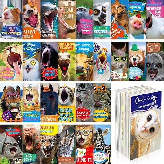 Gethelud 200 PCS Fun Animal Motivational Cards, 60 Designs Encouragement Inspirational Cards Funny Note Card, Positive Affirmation Card for Students Adults Kids (2” x 3.5”)
