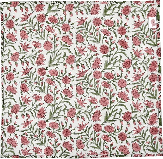 CPC Cloth Napkins 100% Cotton Set of 4 Reusable Napkins, Indian Block Print Toile Floral Dinner Napkin, Fall Thanksgiving Christmas Holiday Party Gift - Soft Absorbent Napkin, 18"x18" Red Garnet