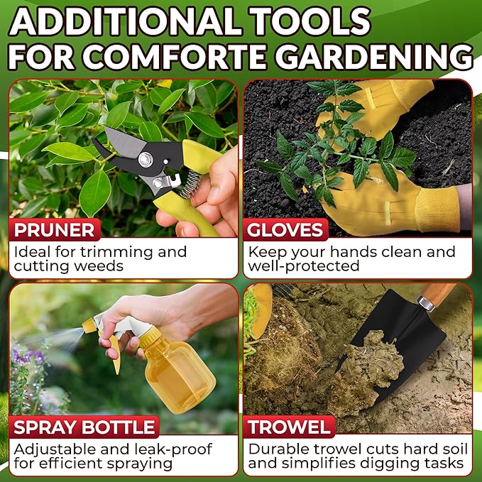 10 Pcs Gardening Tools for Women – All-in-One Garden Tools Set with Functional Tote Bag, Ergonomic Design & Rust-Resistant Steel – Gardening Set for Women for Easy Garden Care & Gifts for Plant Lovers