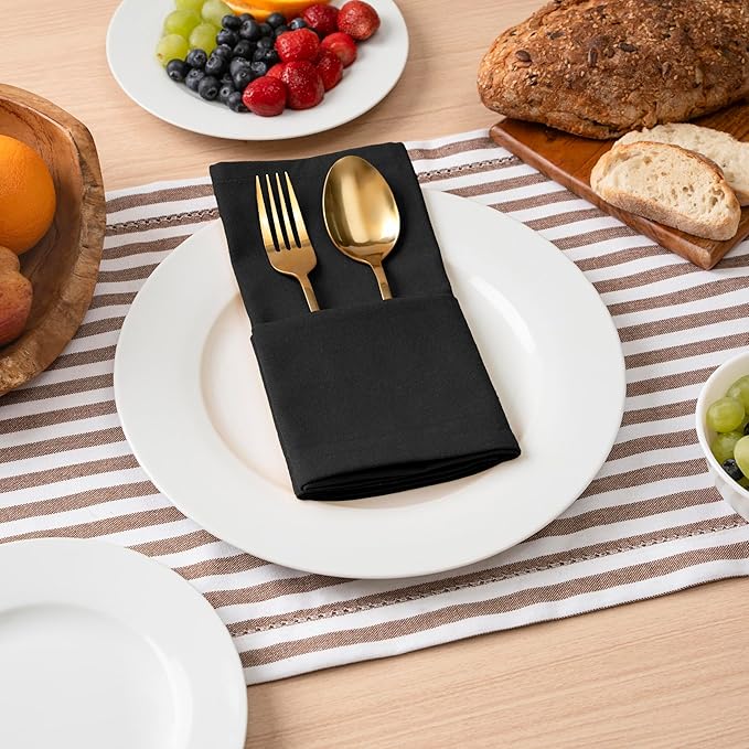 Blue Needles Solid Cloth Napkins Set of 12 Black 100% Cotton Dinner Napkins 18x18 inches - Soft, Reusable, Absorbent & Washable Linen, Ideal for Christmas Events, Parties & Everyday Use