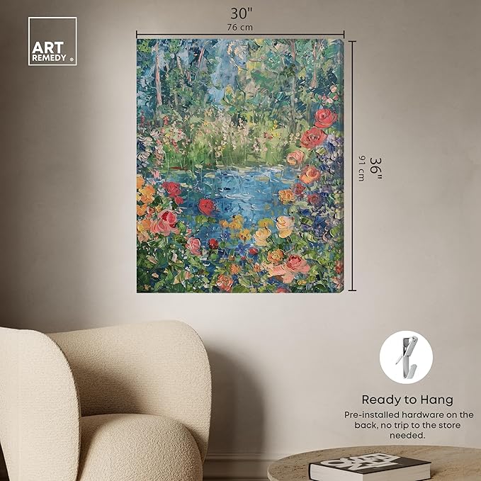 Art Remedy Serene Escape Gallery Wrapped Impressionism 1 Piece Canvas Wall Art/Monet And Van Gogh Inspired Art, 30" x 36", Gallery Wrapped