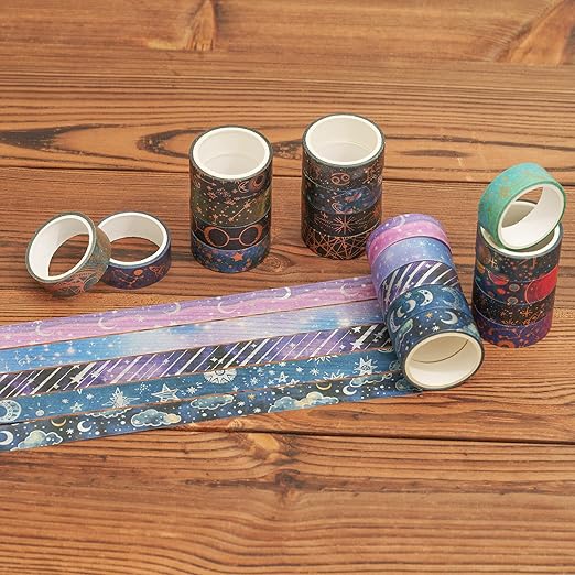 YUBBAEX 20 Rolls Galaxy Washi Tape Set Constellations Arts Masking Tape Gold-Foil Starry Night Designs Decorative for DIY Crafts, Bullet Journal Supplies, Planners, Scrapbook, Card/Gift Wrapping
