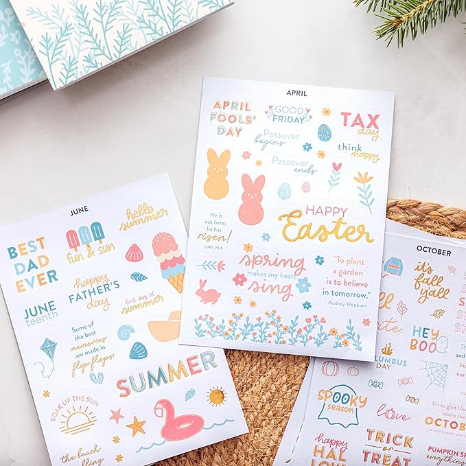 PPP Holiday Sticker Book | Pack of 15 | 351 Seasonal & Holiday Stickers | Assorted Sizes | 5x7 Sheets | Gold Foil Stamping | Fun Stickers for Planners, Journals, and More