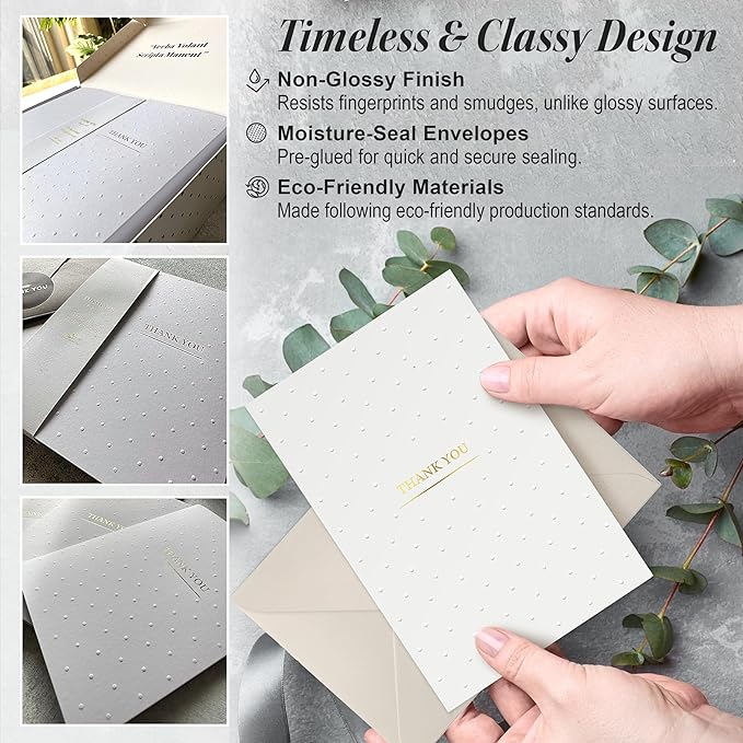 RUN2PRINT Luxury Thank You Cards with Envelopes & Gold Foil Stickers - Bulk Pack of 100 Elegant Blank Notes for Wedding, Baby Shower, Business, Graduation