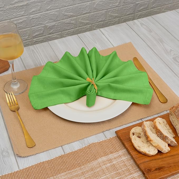 Blue Needles Solid Cloth Napkins Set of 12 Apple Green 100% Cotton Dinner Napkins 18x18 inches, Soft, Reusable, Absorbent, Washable Linen, Ideal for Christmas Events, Parties & Everyday Use